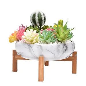 Nordic Large Ceramic Cactus Pots with Bamboo Stand Elegant Flower Planters