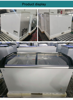 Congélateur vitrine à porte coulissante en verre incurvé pour supermarché, avec ventilateur de refroidissement et contrôleur de température numérique LED intégré