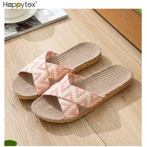 Luxe été Couple léger anti-dérapant bohême lin croix <span class=keywords><strong>bande</strong></span> pantoufles pour femmes nouveaux Styles pour la maison intérieur extérieur - Product Image 5