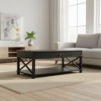 Ensemble de table basse moderne en bois massif écologique avec rangement pour salon