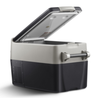 Mini-réfrigérateur de voiture 30L à compresseur électrique, double zone, horizontal, avec éclairage LED intérieur, en aluminium et plastique, pour MPV et SUV, avec fonction congélateur et refroidisseur, et fonction accoudoir