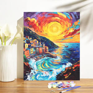 Kit de peinture par numéros sur toile, paysage de coucher de soleil moderne de dessin animé, décoration de maison écologique, art encadré - Product Image 2