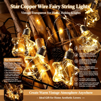 Einzigartige Vintage-Stern-Glühbirnen LED-Lichterkette Transparenter Kupferdraht Innenbereich 4M Hängende Weihnachts-Hochzeits-Party-Heimdekoration
