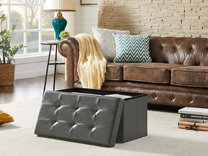 2024 Top Bán Grey Da Ottoman Pouf Thiết Kế Hiện Đại Có Thể Gập Lại Lưu Trữ Hộp Ghế Ráp Hội Thảo Lưu Trữ Ottoman - Product Image 4