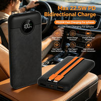 Batterie externe à charge rapide PD 22,5 W, 10 000 mAh, avec câbles intégrés Type C L, double câble C, écran LED numérique, 5 ports multi-sorties, portable