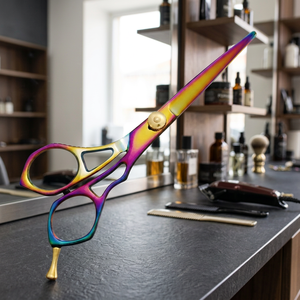 Ciseaux à cheveux en acier inoxydable 440-C à lame tranchante, couleur arc-en-ciel, rasoir droit, cisailles de coupe, outils de coiffure pour salon de barbier - Product Image 6