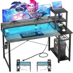 Gaming Desk With LED And Storage Shelves Small Desk For Small Space Simple Study Student Writing Desk Laptop Table