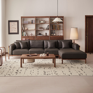 Divano in Legno Massello di Noce Nero a 4 Posti, Stile <span class=keywords><strong>Vintage</strong></span> Minimalista per Soggiorno, Vendita Diretta dalla Fabbrica - Product Image 4