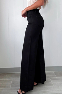 Jeans évasés taille haute à deux boutons pour femmes, vente en gros Dear-Lover, <span class=keywords><strong>noir</strong></span> - Product Image 2