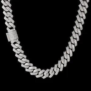 NUOYA Collier de haute joaillerie en argent sterling 925 Chaîne cubaine Moissanite VVS glacée Style Hip Hop Collier à maillons cubains Moissanite