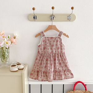 2025 estate abiti <span class=keywords><strong>da</strong></span> bambino in cotone stile coreano gilet floreale per ragazze semplici tinte in pizzo retrò francese con finiture al ginocchio - Product Image 2