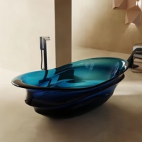 Baignoire autoportante ovale en résine transparente de haute qualité, design moderne, pour salle de bain intérieure, avec drain intégré, pour une immersion profonde