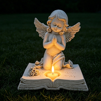 Statue d'ange priant en résine blanche antique sur un livre, porte-bougie, figurine de chérubin, décoration solaire pour jardin extérieur