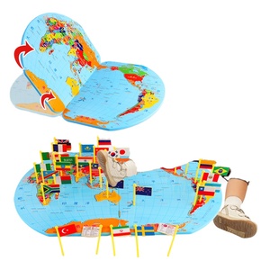 Đồ Chơi Giáo Dục Trẻ Em Bản Đồ Thế Giới Với Quốc Kỳ Bé Nhận Thức Địa Lý Gỗ - Product Image 2