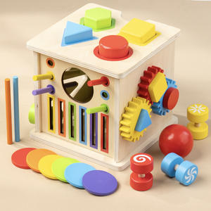 Cubo de Actividades Montessori de Madera, Juguete Sensorial Multifuncional, Engranajes, Formas, Rompecabezas, Desarrollo de Habilidades Motoras Finas, Juguetes Educativos - Product Image 3