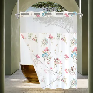 Custom Floral Hookless Shower Curtain Waterproof No Hook Double Layer Shower Curtain