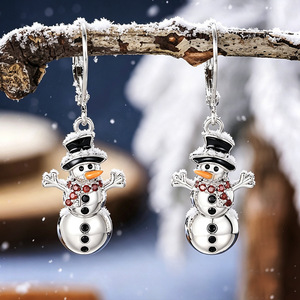 Orecchini pendenti a forma di pupazzo di neve natalizio, graziosi orecchini festivi da donna, adatti per feste di Natale, abbigliamento invernale e regali - Product Image 2