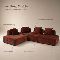 Canapé modulaire en velours touffeté avec coussin lombaire et design en forme de L, canapé à profil bas pour salon