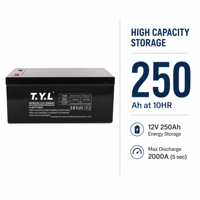 Batterie Gel 12V 250Ah, batterie au plomb scellée sans entretien, à décharge profonde, rechargeable pour UPS et stockage d'énergie solaire