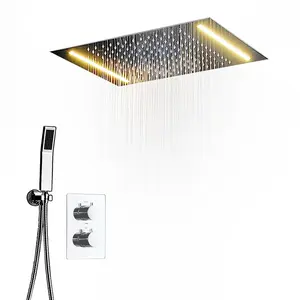 Hiện Đại 360*500 Trần Che Giấu Gắn Lượng Mưa Led Shower Set 304 Sus Tĩnh Nhiệt Phòng Tắm Chrome Shower Head Set