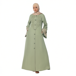 Abaya Larga Tradicional Musulmana para Mujer, Bordado Sólido, Decoración con Botones, Blusa Islámica Moderna para Oración, Estilo Urbano - Product Image 1