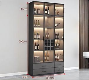 Armoire en métal de 44 pouces H Armoire de salon à <span class=keywords><strong>vin</strong></span> éclairée à 3 niveaux Étagères réglables Panneau arrière en miroir Portes en <span class=keywords><strong>verre</strong></span> trempé - Product Image 4