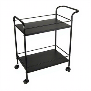 Minimalist Double Tier Metal Utility <b>Cart</b> with Wheels for Living Room Drink and Food Storage - Product Image 6