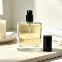 Atomizador de Perfume de Vidrio Transparente Cuadrado de 25 ml al por Mayor, Botella con Pulverizador Negro, Impresión de Marca Personalizada para Perfume, Cosméticos y Aceites