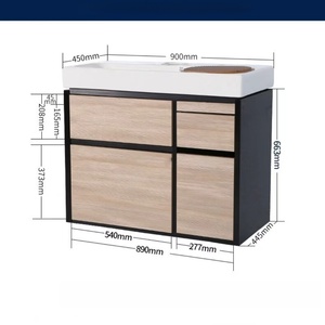 Industrial Wood Bathroom Vanity White Integrated Sink Black Metal Frame Floor Mounted <b>Storage</b> Cabinet - Product Image 5