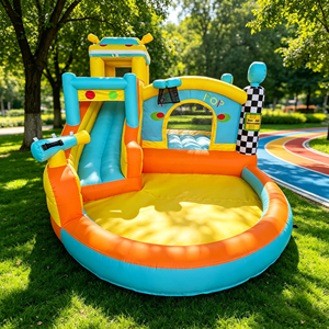 Château <span class=keywords><strong>gonflable</strong></span> en tissu PVC <span class=keywords><strong>avec</strong></span> <span class=keywords><strong>toboggan</strong></span> aquatique pour fêtes - Jouet de parc aquatique amusant, installation facile - Product Image 1