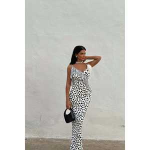 Robe blanche à pois Larina, élégante, modeste, style de bureau, taille XL, col carré, manches bouffantes, longueur au sol, options de longueur au genou - Product Image 4