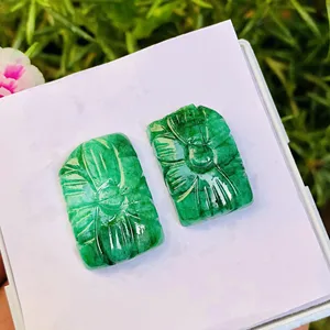 28 Ct Esmeralda verde natural Forma personalizada Tallado Par de piedras preciosas 6mm de altura Hecho a mano para joyería Producto a granel - Product Image 1