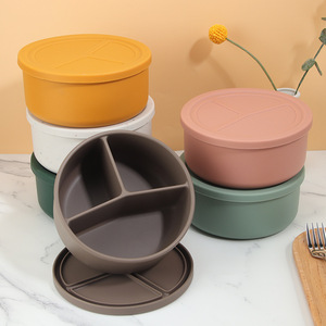 Round Silicone <b>Lunch</b> <b>Box</b> Three <b>Compartments</b> With Lid Insulated Food Grade Bento <b>Box</b> For Adults And Kids - Product Image 1