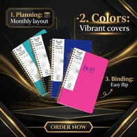 Carnet de notes promotionnel personnalisé avec couverture en PP dorée, spirale, intercalaires, pochette et pages autocollantes