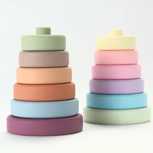 Manufacturer ODM/OEM Silicone Stacking Toy Rainbow Block Geography Silicone Stacker Toy Baby Silicone Stacking Toy