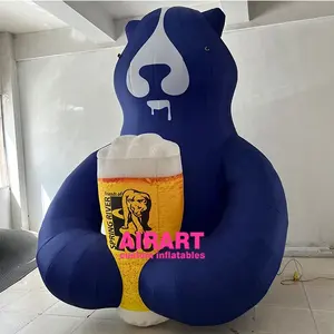 10ft สูงเทศกาลเบียร์เทศกาลตกแต่งมิ่งขวัญสีฟ้าหมีพองแก้วบอลลูนสำหรับการโฆษณา