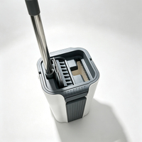 Ensemble serpillière plate et seau pour nettoyage domestique, avec fonction lavage et essorage, couvercle de seau avec raclette, manche télescopique en acier inoxydable, microfibre