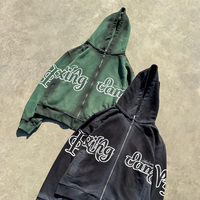 Sweat à capuche zippé vintage délavé pour homme, avec broderie de patch et impression de lettres personnalisées, fabricant de vêtements OEM