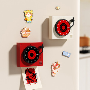 Mechanical Kitchen <b>Timer</b> Magnetic 60 Min Countdown Red White Square Design For Cooking Study - Product Image 2