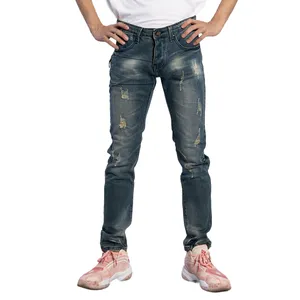 Distressed Gerafelde Blauwe Gescheurde Rock Revival Jeans Mannen Vintage Gewassen Denim