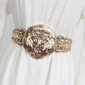 Ceintures élastiques à tête de lion dorée en vente chaude Explosion européenne <span class=keywords><strong>Ceinture</strong></span> <span class=keywords><strong>large</strong></span> élastique sculptée en or pour femmes - Product Image 6