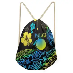 Factory Outlet Drawstring Bag Polinésia Tribal Palau Island Floral Imprimir Presente Mochila Aceitar Logotipo Personalizado Ginásio cinch sacos