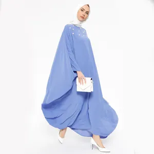 2023 Best Sell Maxi Dress Plus Size Long Sleeve Islamic Clothing Fashion Beaded Moroccan Kaftan Dress Middle East Arab Clothing