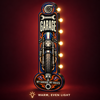Enseigne lumineuse LED vintage en métal pour garage moto, atelier de motard, ou man cave - Décoration murale