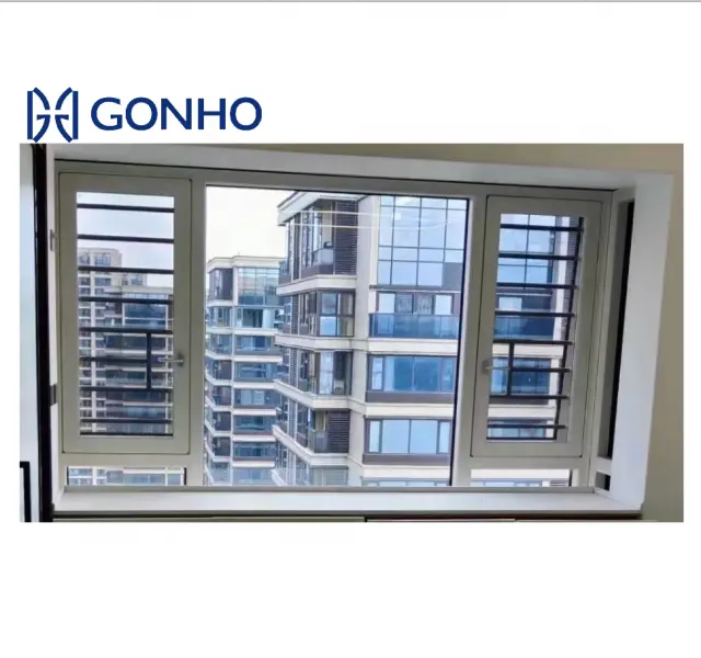 GONHO çin tasarım büyük çift katmanlı motorlu krank tasarım filipinler çift tabaka üçlü camlı alüminyum kanatlı pencere