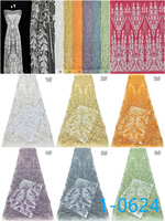 Nouveau Design coloré lilas lourd perlé broderie français maille perles perles paillettes luxe mariée dentelle tissu