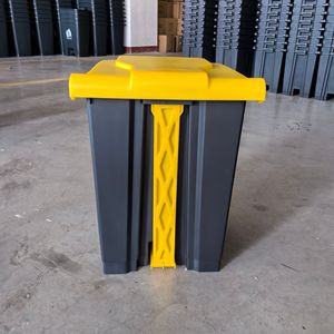 Gray Trash <b>Bin</b> With Yellow Lid Foot Operated Rectangular <b>Large</b> Capacity Indoor Outdoor <b>Kitchen</b> Home Use - Product Image 4
