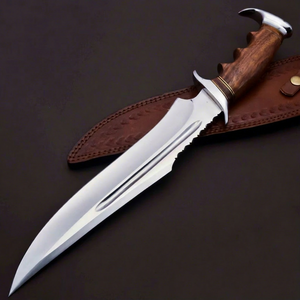 Couteau de chasse Bowie en acier inoxydable avec manche en bois de rose fait main, poli miroir, lame pleine, pour la survie, de la marque Short Sign Industry - Product Image 1