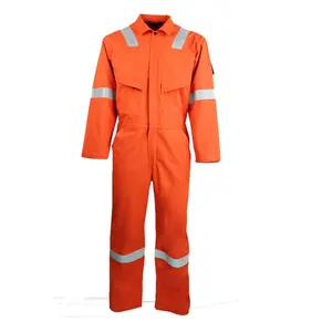 Оптовая продажа, 100% хлопковые огнестойкие комбинезоны, сварочный костюм, унисекс, оранжевая Светоотражающая защитная одежда для мужчин