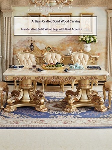 Bàn ăn bằng đá cẩm thạch Châu Âu, bàn ăn hình chữ nhật, bàn ăn biệt thự sang trọng, Ghế kết hợp, đồ nội thất bằng gỗ rắn - Product Image 3